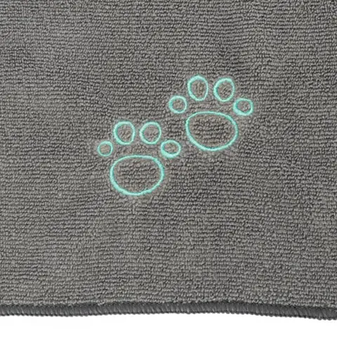 Microfiber håndklæde til hunde | Grå med potebroderi