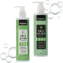 Lækker hundeshampoo og -balsam fra Dogman bidrager til en smuk og velplejet pels.