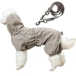 Smart regndragt med matchende dressurline fra Ollipet. Perfekt til de regnfulde gåture med din hund.
