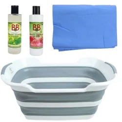 Pakketilbud | Shampoo, balsam, conditioner, håndklæde & badekar