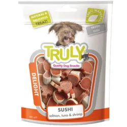 Truly Sushi Salmon Tuna & Shrimp hundegodbidder i små sushi-formede bidder