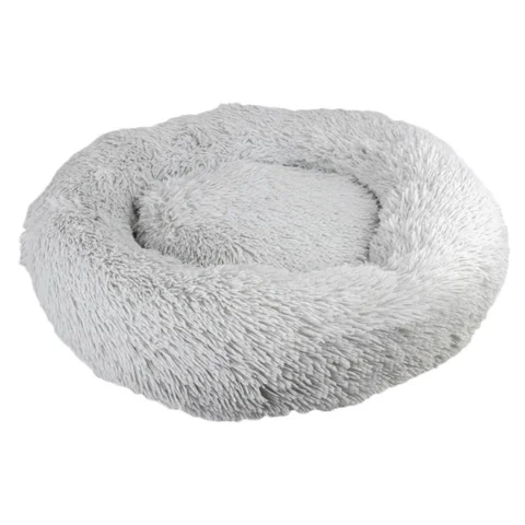 FLUFFY Donut hundeseng m. lynlås m. aftageligt betræk| lysegrå