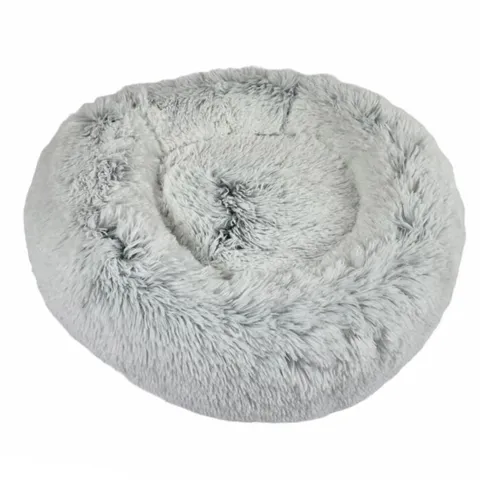 FLUFFY Donut hundeseng m. lynlåsHundekurv m. aftageligt betræk| Frossen hvid