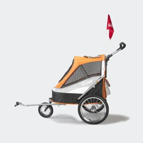 Innopet hundeklapvogn Sporty Dog Trailer Deluxe inkl. cykelstang + regnovertræk - farve: sort/orange