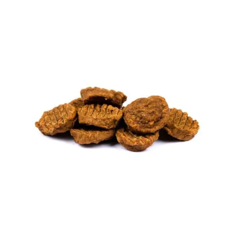 Brit Meaty Jerky Puppy Meaty Coins Turkey er bløde hundegodbidder udviklet til hvalpe, med kalkun og græskar for en lækker smag