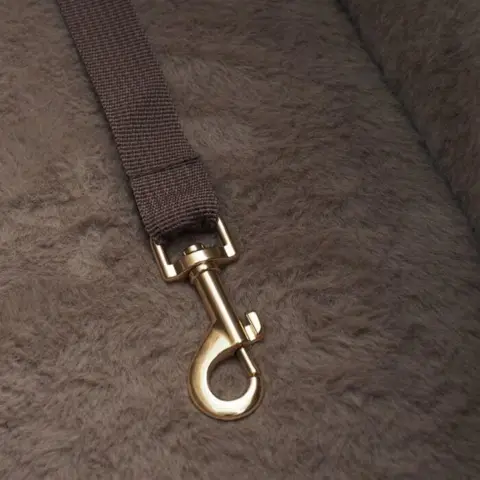 En lækker hundetaske med en line i bunden som hundens sele spændes fast med så hunden ikke hopper ud.