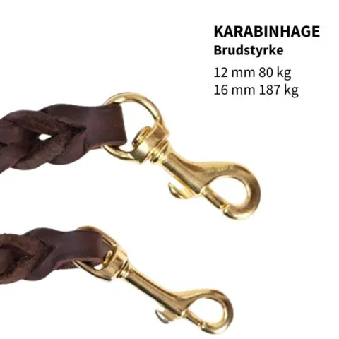 Walk'it Justerbar Dressurline Læder/messing. Holdbare og med karabinhager i guldfarve.