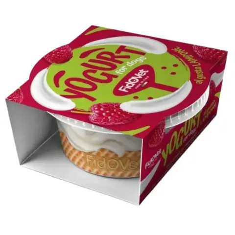 Fidovet Yogurt hundesnack med hindbærsmag – frisk og cremet.