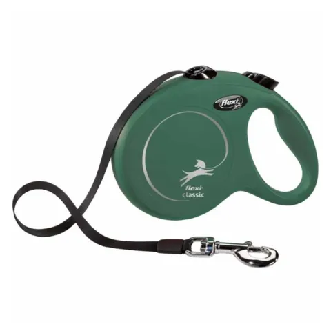 Flexi New Classic hundeline 5 meter i grøn til store hunde