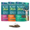 Wild Trail Bites serie med kornfrie, super premium hundegodbidder af antilopekød i varianterne timian, oregano og rosmarin. Proteinrige og fedtfattige snacks baseret på magert kød med naturlige krydderurter – uden kunstige farve- eller smagstoffer.